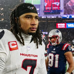 Houston Texans quarterback C.J. Stroud (7) after the game against the New England Patriots in an AFC Divisional Round game at Gillette Stadium.