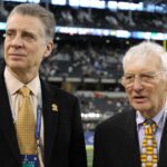 Pittsburgh Steelers chairman Dan Rooney (right) stands with founding owner Art Rooney before Super Bowl XLV against the Green Bay Packers at Cowboys Stadium.