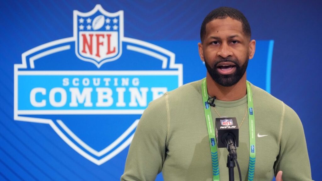 Cleveland Browns general manager Andrew Berry speaks during the NFL Scouting Combine at the Indiana Convention Center.