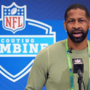 Cleveland Browns general manager Andrew Berry speaks during the NFL Scouting Combine at the Indiana Convention Center.