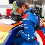 Feb 14, 2025; Daytona Beach, Florida, USA; ARCA Series driver Garrett Mitchell aka Cleetus McFarland during practice for the Ride the 'Dente 200 at Daytona International Speedway.