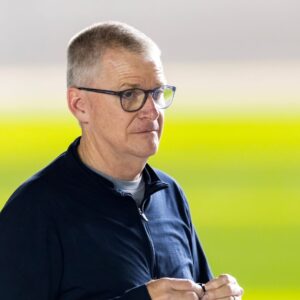 Feb 12, 2025; Daytona Beach, Florida, USA; Former NASCAR Cup Series driver Jeff Burton during qualifying for the Daytona 500 at Daytona International Speedway.