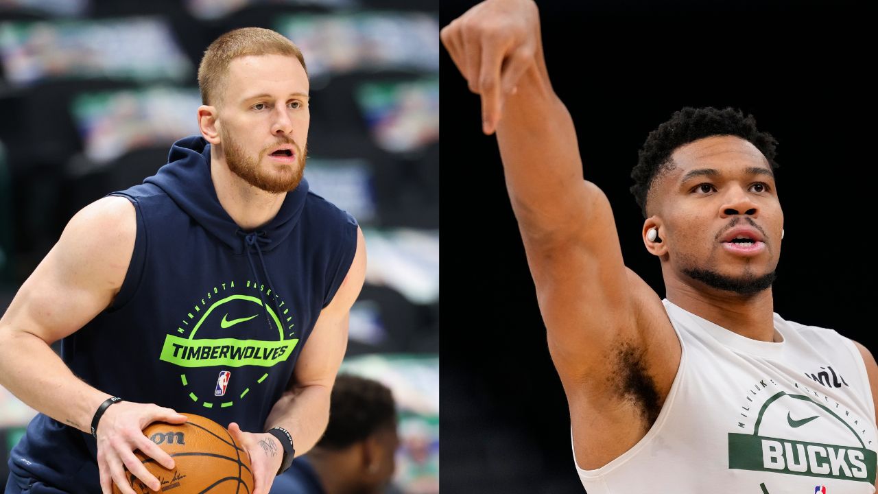 Donte DiVincenzo (L), Giannis Antetokounmpo (R)