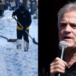 Snowstorm in North Carolina (L) and Kenny Wallace (R)