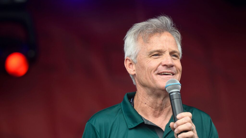 MADISON, IL - JUNE 04: Kenny Wallace speaks during the Kenny Wallace Live show on the midway before the NASCAR, Motorsport, USA Cup Series Enjoy Illinois 300
