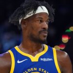 Jan 13, 2026; San Francisco, California, USA; Golden State Warriors forward Jimmy Butler III (10) waits for play to resume against the Portland Trail Blazers in the second quarter at Chase Center.