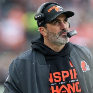 Cleveland Browns head coach Kevin Stefanski looks on against the Tennessee Titans during the first quarter at Huntington Bank Field.