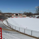 A snow covered Bowman gray Stadium
