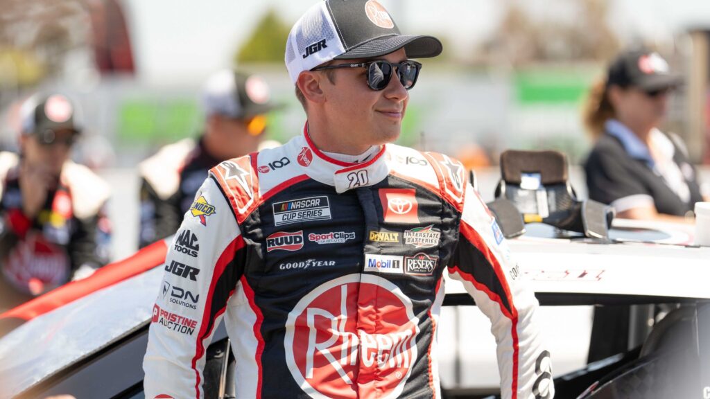 Jul 13, 2025; Sonoma, California, USA; NASCAR Cup Series driver Christopher Bell (20) before the start of the race at Sonoma Raceway.