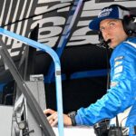 NASCAR Cup Series driver Kyle Larson (5) crew chief Cliff Daniels looks out of his pit box Sunday, July 27, 2025, during the Brickyard 400 at Indianapolis Motor Speedway.