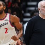 Kawhi Leonard (L), Gregg Popovich (R)