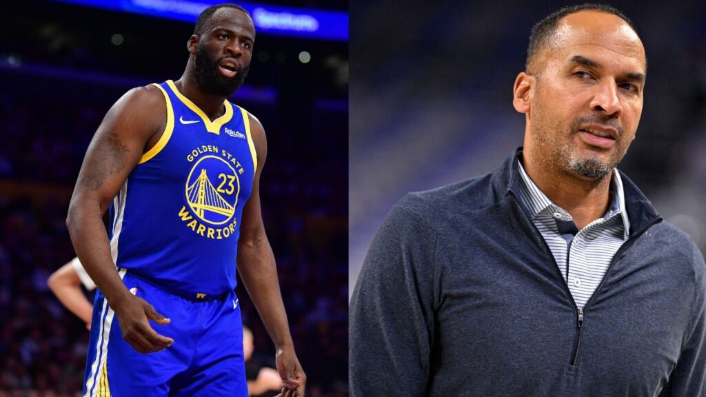 Draymond Green (L), Nico Harrison (R)