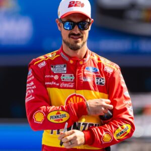 Feb 15, 2026; Daytona Beach, Florida, USA; NASCAR Cup Series driver Joey Logano (22) during the 68th running of the Daytona 500 at Daytona International Speedway