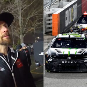 Feb 4, 2026; WInston-Salem, North Carolina, USA; NASCAR Cup Series driver Ty Gibbs (54) is challenged by driver Chase Briscoe (19) during the Cook Out Clash at Bowman Gray Stadium.