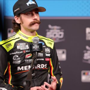 Feb 11, 2026; Daytona Beach, Florida, USA; NASCAR Cup Series driver Ryan Blaney (12) speaks to the media during the Daytona 500 Media Day at Daytona International Speedway.