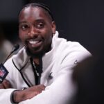 Seattle Seahawks defensive end DeMarcus Lawrence (0) speaks to media during Opening Night for Super Bowl LX at San Jose Convention Center.