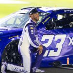 Feb 11, 2026; Daytona Beach, Florida, USA; NASCAR Cup Series driver Bubba Wallace (23) during qualifying for the Daytona 500 at Daytona International Speedway