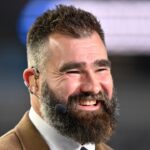 ESPN Monday Night Countdown panelist and former player Jason Kelce speaks before the game between the Dallas Cowboys and the Arizona Cardinals at AT&T Stadium.