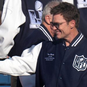Tom Brady waves before Super Bowl LX between the Seattle Seahawks and the New England Patriots at Levi's Stadium.