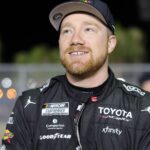 Feb 11, 2026; Daytona Beach, Florida, USA; NASCAR Cup Series driver Tyler Reddick (45) during qualifying for the Daytona 500 at Daytona International Speedway