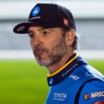 Feb 11, 2026; Daytona Beach, Florida, USA; NASCAR Cup Series driver Jimmie Johnson (84) during qualifying for the Daytona 500 at Daytona International Speedway