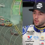 Chase Elliott's crash in Daytona (L) and Chase Elliott (R)