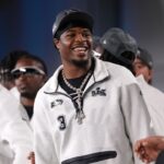 Seattle Seahawks safety Nick Emmanwori (3) on stage during Opening Night for Super Bowl LX at San Jose Convention Center.