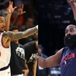 John Collins (L), James Harden (R)