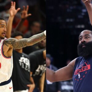 John Collins (L), James Harden (R)
