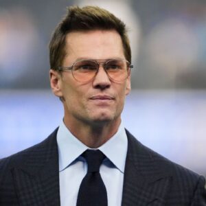 Fox broadcaster Tom Brady is seen prior to the game between the Detroit Lions and the Los Angeles Rams at SoFi Stadium.