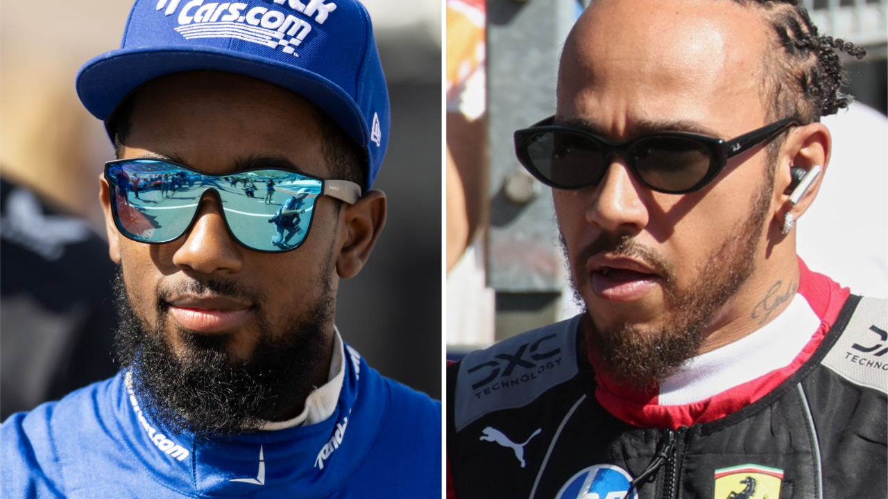 (L-R) NASCAR driver Rajah Caruth and 7x F1 champion Lewis Hamilton.