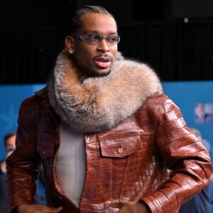 Team World guard Shai Gilgeous-Alexander (2) of the Oklahoma City Thunder on the red carpet before the 75th NBA All Star Game at Intuit Dome.