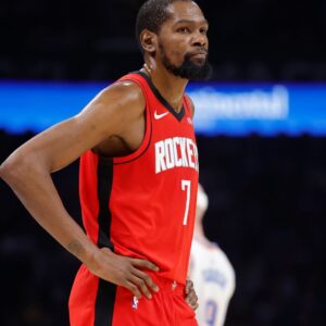 Houston Rockets forward Kevin Durant (7) walks onto the court after a time out against the Oklahoma City Thunder during the second half at Paycom Center.