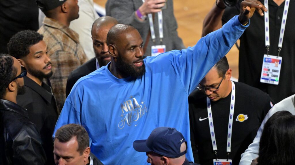 Feb 15, 2026; Inglewood, California, USA; Team USA Stripes forward LeBron James (23) of the Los Angeles Lakers leaves the court after the championship game during the 75th NBA All Star Game at Intuit Dome