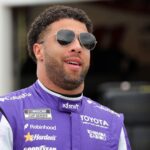 Feb 11, 2026; Daytona Beach, Florida, USA; NASCAR Cup Series driver Bubba Wallace (23) during practice for the Daytona 500 at Daytona International Speedway