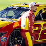 Feb 11, 2026; Daytona Beach, Florida, USA; NASCAR Cup Series driver Joey Logano (22) during qualifying for the Daytona 500 at Daytona International Speedway
