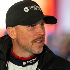 Feb 13, 2026; Daytona Beach, Florida, USA; NASCAR Cup Series driver Denny Hamlin during practice for the Daytona 500 at Daytona International Speedway