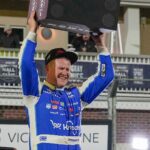 Feb 4, 2026; WInston-Salem, North Carolina, USA; NASCAR Cup Series driver Ryan Preece (60) celebrates his win during the Cook Out Clash at Bowman Gray Stadium