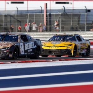 Mar 2, 2025; Austin, Texas, USA; NASCAR Cup Series driver Kyle Bush (8) is ahead of NASCAR Cup Series driver Christopher Bell (20) during the EchoPark Automotive Grand Prix at Circuit of the Americas.