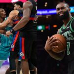 Charlotte Hornets and Detroit Pistons(L), Jaylen Brown(R)