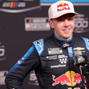 Feb 11, 2026; Daytona Beach, Florida, USA; NASCAR Cup Series driver Connor Zilisch (88) speaks to the media during the Daytona 500 Media Day at Daytona International Speedway