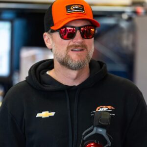 Feb 13, 2026; Daytona Beach, Florida, USA; NASCAR Cup Series team owner Dale Earnhardt Jr during practice for the Daytona 500 at Daytona International Speedway