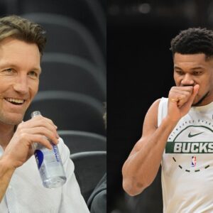 Mike Dunleavy (L) and Giannis Antetokounmpo (R)
