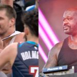 Nikola Jokic with Lu Dort (L) and Shaquille O'Neal (R)