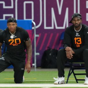 Jimmy Horn Jr. and Shedeur Sanders at the NFL Scouting Combine