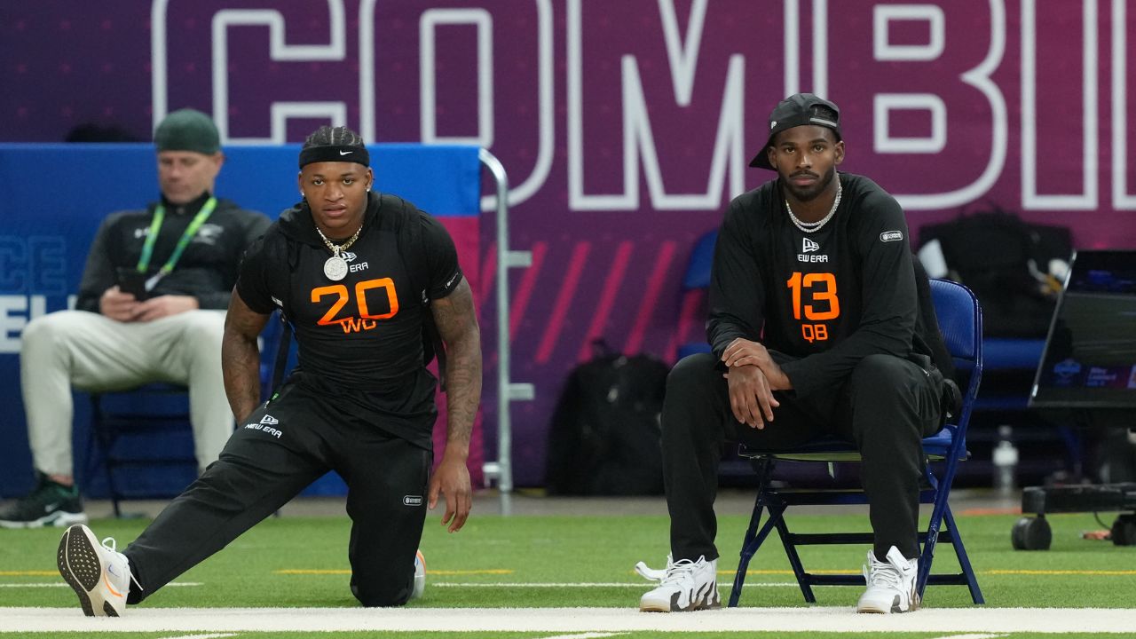 Jimmy Horn Jr. and Shedeur Sanders at the NFL Scouting Combine