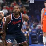 (L) James Harden and Kawhi Leonard (R) Chet Holmgren