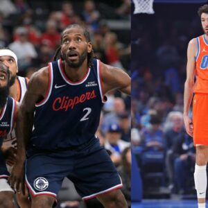 (L) James Harden and Kawhi Leonard (R) Chet Holmgren