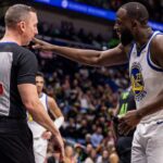 Golden State Warriors forward Draymond Green (23) reacts to a play against the New Orleans Pelicans during the first half at Smoothie King Center