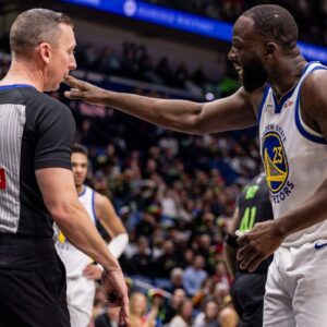 Golden State Warriors forward Draymond Green (23) reacts to a play against the New Orleans Pelicans during the first half at Smoothie King Center